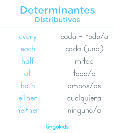 Distributivos - Determinantes en inglés